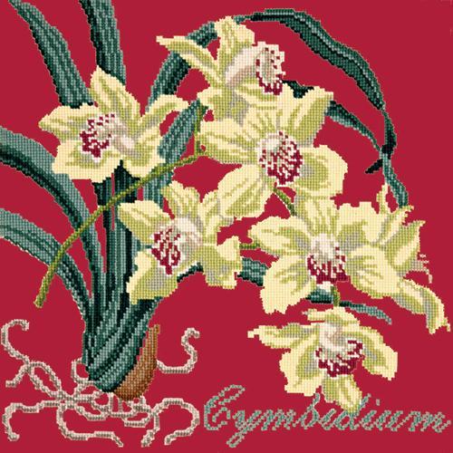 Cymbidium (Boat Orchid) Needlepoint Kit Elizabeth Bradley Design Bright Red 