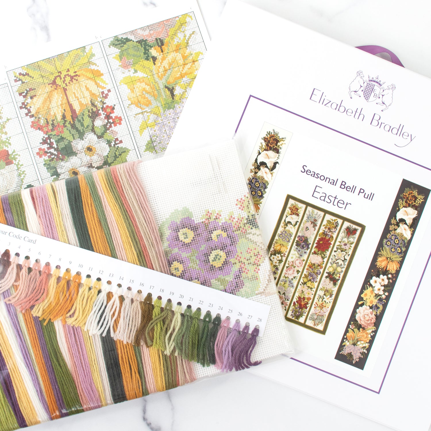 Victorian Flower bell pull with cream background hanging on wall