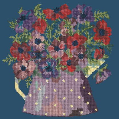 Anemone Pitcher Needlepoint Kit Elizabeth Bradley Design Dark Blue 