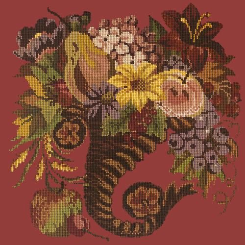 Autumn Cornucopia Needlepoint Kit Elizabeth Bradley Design Dark Red 