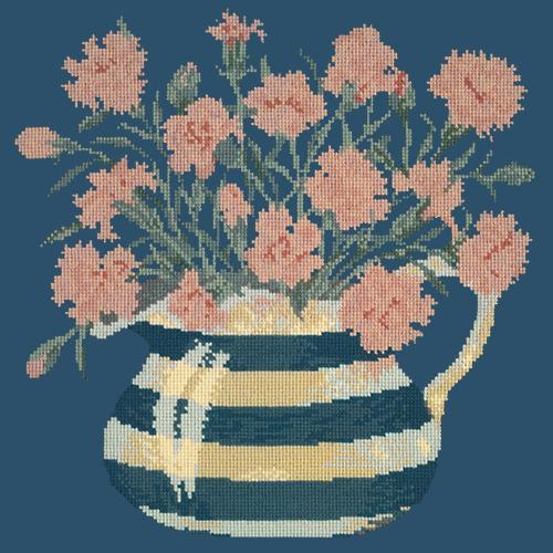 Carnation Jug Needlepoint Kit Elizabeth Bradley Design Dark Blue 