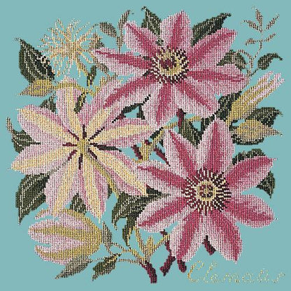 Clematis Needlepoint Kit Elizabeth Bradley Design Duck Egg Blue 