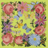 Clematis, Rose, and Butterflies Needlepoint Kit Elizabeth Bradley Design Pale Lime 