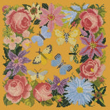 Clematis, Rose, and Butterflies Needlepoint Kit Elizabeth Bradley Design Yellow 