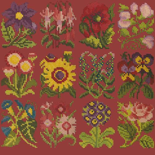 Cottage Garden Favourites Needlepoint Kit Elizabeth Bradley Design Dark Red 