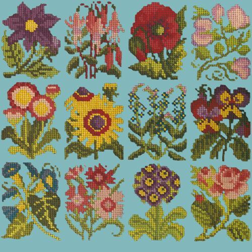 Cottage Garden Favourites Needlepoint Kit Elizabeth Bradley Design Duck Egg Blue 