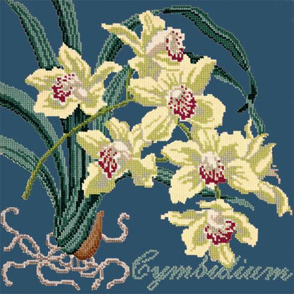 Cymbidium (Boat Orchid) Needlepoint Kit Elizabeth Bradley Design Dark Blue 