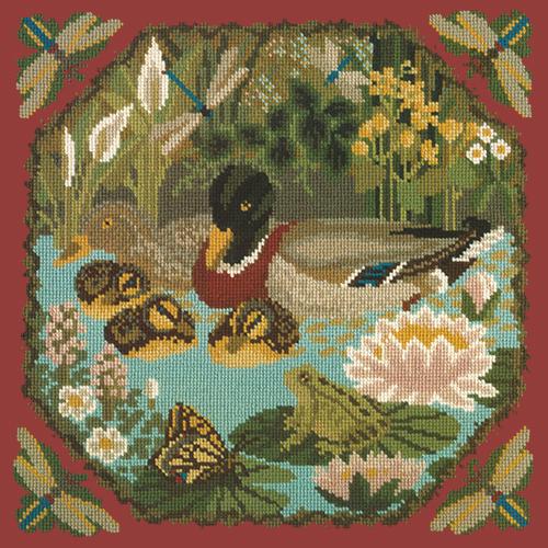 Duck Pond Needlepoint Kit Elizabeth Bradley Design Dark Red 