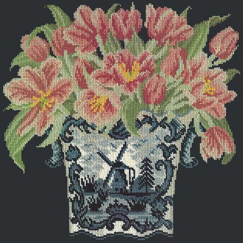 Dutch Tulips Needlepoint Kit Elizabeth Bradley Design Black 