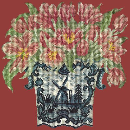 Dutch Tulips Needlepoint Kit Elizabeth Bradley Design Dark Red 