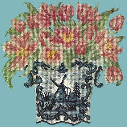 Dutch Tulips Needlepoint Kit Elizabeth Bradley Design Duck Egg Blue 