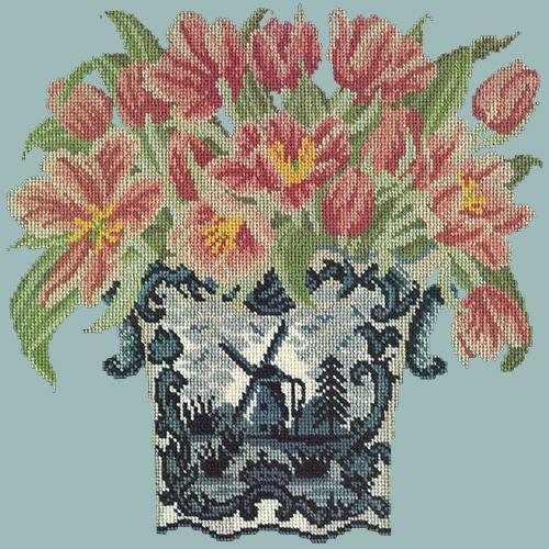 Dutch Tulips Needlepoint Kit Elizabeth Bradley Design Pale Blue 