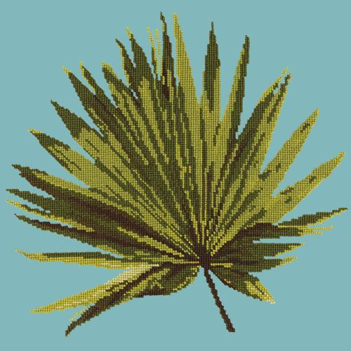 Fan Palm Leaf Needlepoint Kit Elizabeth Bradley Design Duck Egg Blue 