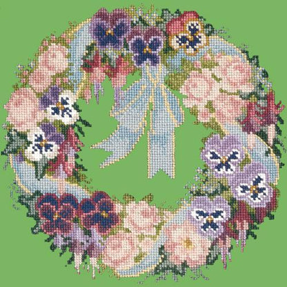 Garland of Pansies Needlepoint Kit Elizabeth Bradley Design Grass Green 