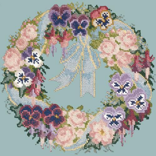 Garland of Pansies Needlepoint Kit Elizabeth Bradley Design Pale Blue 