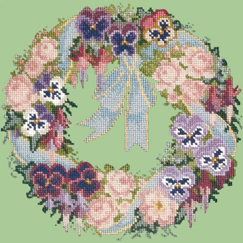 Garland of Pansies Needlepoint Kit Elizabeth Bradley Design Pale Green 