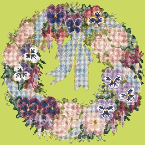 Garland of Pansies Needlepoint Kit Elizabeth Bradley Design Pale Lime 