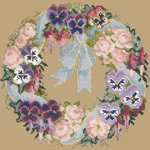 Garland of Pansies Needlepoint Kit Elizabeth Bradley Design Sand 