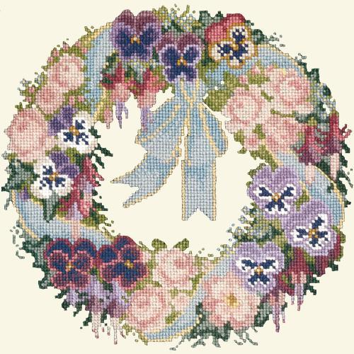 Garland of Pansies Needlepoint Kit Elizabeth Bradley Design Winter White 