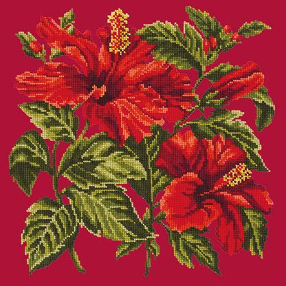 Hibiscus Needlepoint Kit Elizabeth Bradley Design Bright Red 