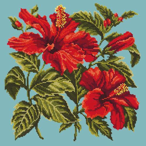 Hibiscus Needlepoint Kit Elizabeth Bradley Design Duck Egg Blue 