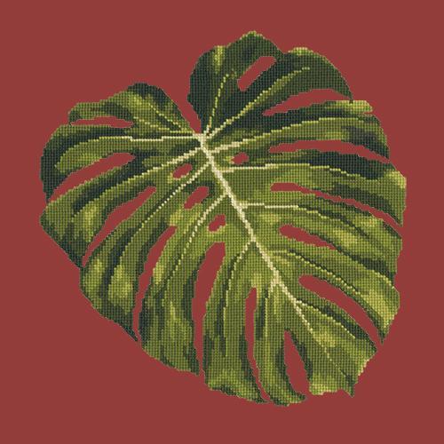 Monstera Leaf Needlepoint Kit Elizabeth Bradley Design Dark Red 