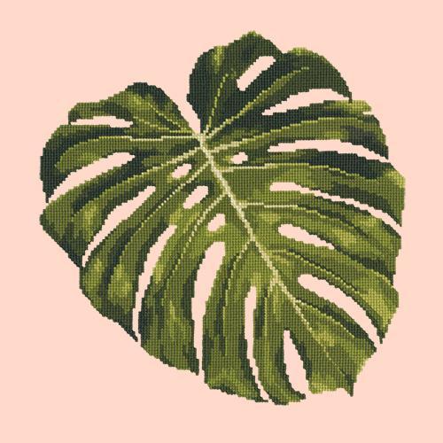 Monstera Leaf Needlepoint Kit Elizabeth Bradley Design Salmon Pink 