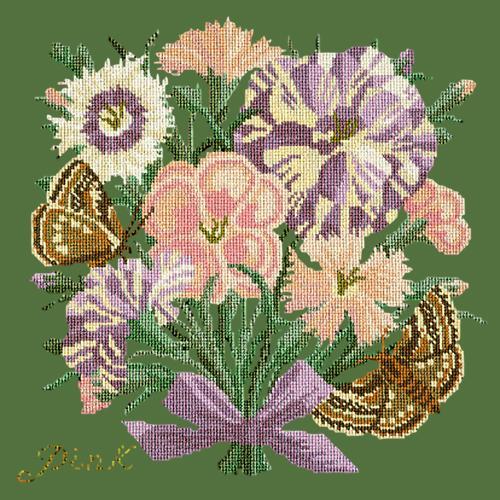 Pink Needlepoint Kit Elizabeth Bradley Design Dark Green 