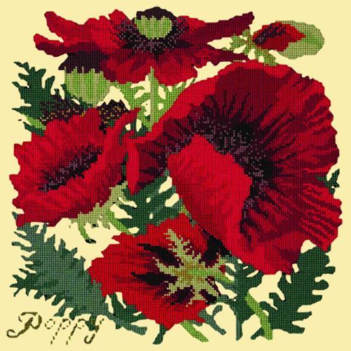 Red Poppy Needlepoint Kit Elizabeth Bradley Design Butter Yellow 