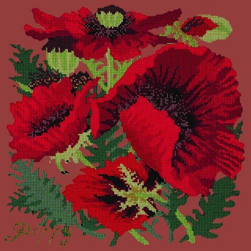 Red Poppy Needlepoint Kit Elizabeth Bradley Design Dark Red 