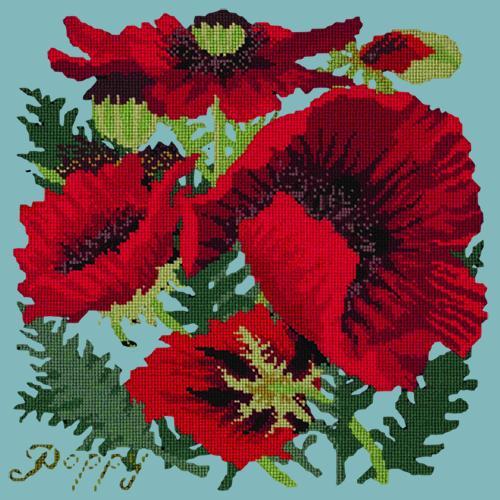 Red Poppy Needlepoint Kit Elizabeth Bradley Design Duck Egg Blue 