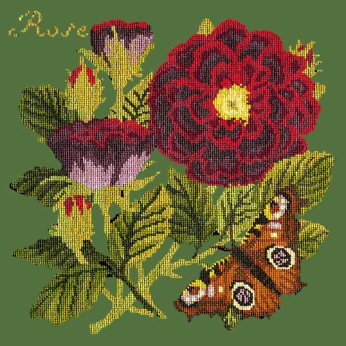 Rose Needlepoint Kit Elizabeth Bradley Design Dark Green 