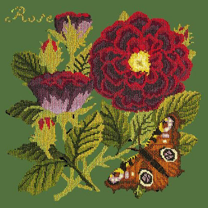 Rose Needlepoint Kit Elizabeth Bradley Design Dark Green 