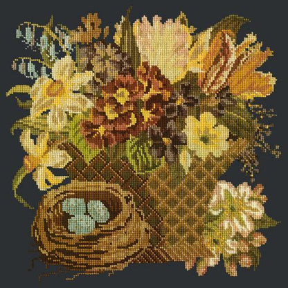 Spring Basket Needlepoint Kit Elizabeth Bradley Design Black 