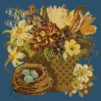 Spring Basket Needlepoint Kit Elizabeth Bradley Design Dark Blue 