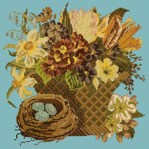 Spring Basket Needlepoint Kit Elizabeth Bradley Design Duck Egg Blue 