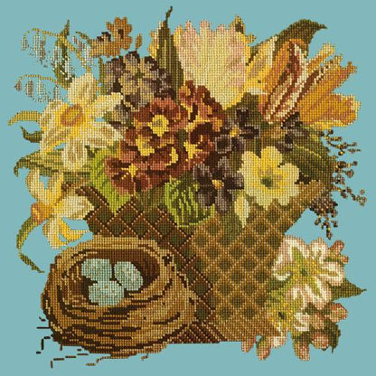 Spring Basket Needlepoint Kit Elizabeth Bradley Design Duck Egg Blue 