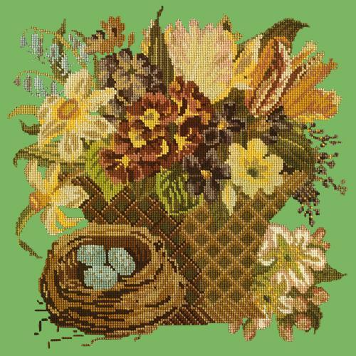 Spring Basket Needlepoint Kit Elizabeth Bradley Design Grass Green 