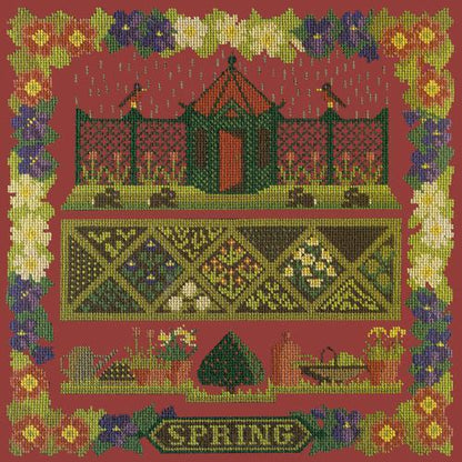 Spring Sampler Needlepoint Kit Elizabeth Bradley Design Dark Red 