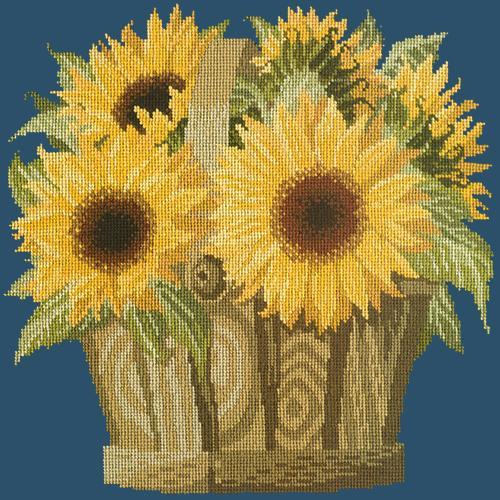 Sunflower Basket Needlepoint Kit Elizabeth Bradley Design Dark Blue 