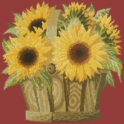 Sunflower Basket Needlepoint Kit Elizabeth Bradley Design Dark Red 