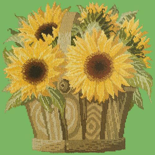 Sunflower Basket Needlepoint Kit Elizabeth Bradley Design Grass Green 