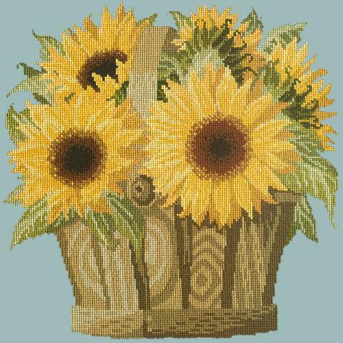 Sunflower Basket Needlepoint Kit Elizabeth Bradley Design Pale Blue 