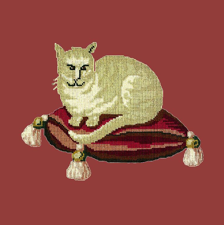 The Cream Cat Needlepoint Kit Elizabeth Bradley Design Dark Red 