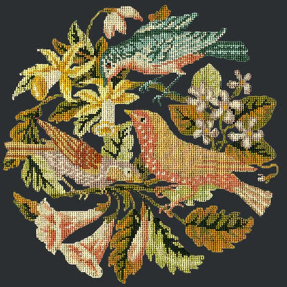 The Three Birds Needlepoint Kit Elizabeth Bradley Design Black 