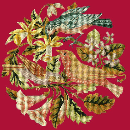 The Three Birds Needlepoint Kit Elizabeth Bradley Design Bright Red 