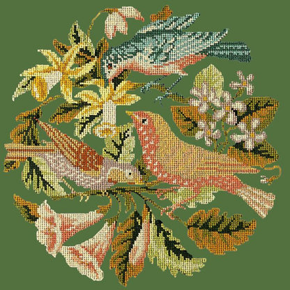 The Three Birds Needlepoint Kit Elizabeth Bradley Design Dark Green 