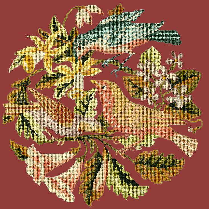 The Three Birds Needlepoint Kit Elizabeth Bradley Design Dark Red 