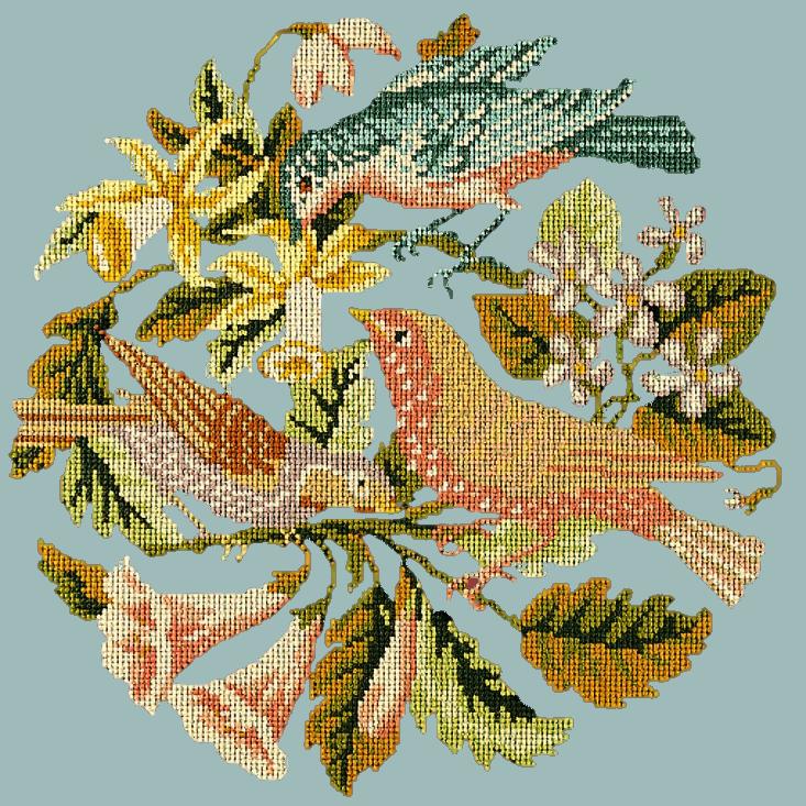 The Three Birds Needlepoint Kit Elizabeth Bradley Design Pale Blue 