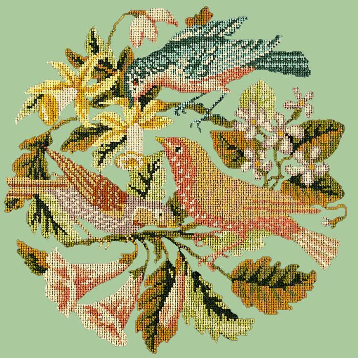 The Three Birds Needlepoint Kit Elizabeth Bradley Design Pale Green 